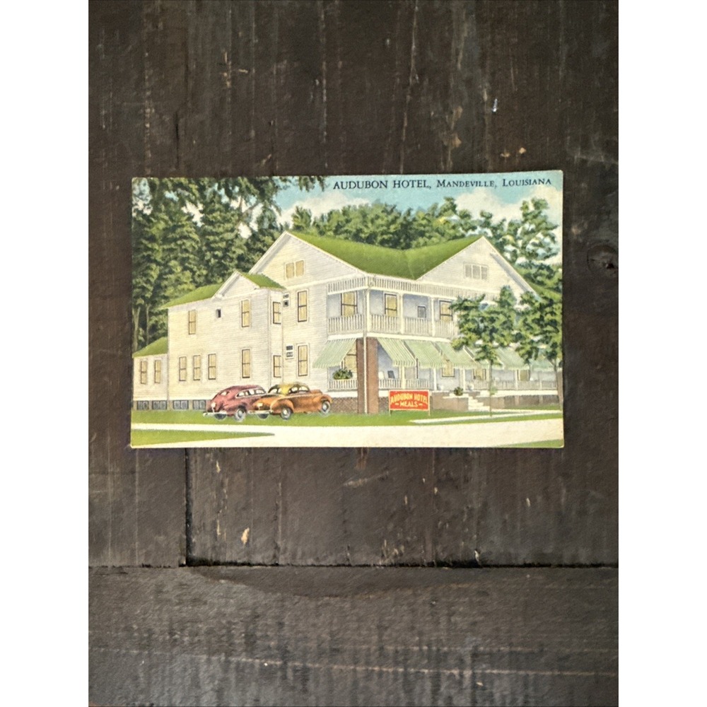 Linen PC Audubon Hotel Mandeville LA Vintage Cars 1930s-40s Louisiana